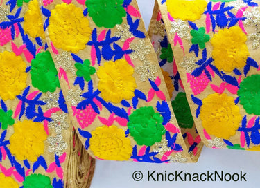 Wholesale Trim In Yellow And Green & Gold Floral Embroidery Trim, Approx. 10cm wide, Indian Embroidered Trim Trim by 9 Yards Decorative Trim